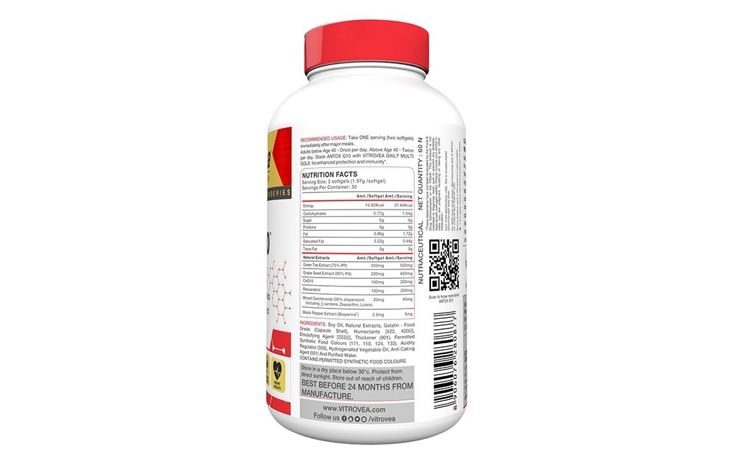 Vitrovea Antox Q10 Enhanced CoQ10 Formula   Plastic Bottle  60 pcs